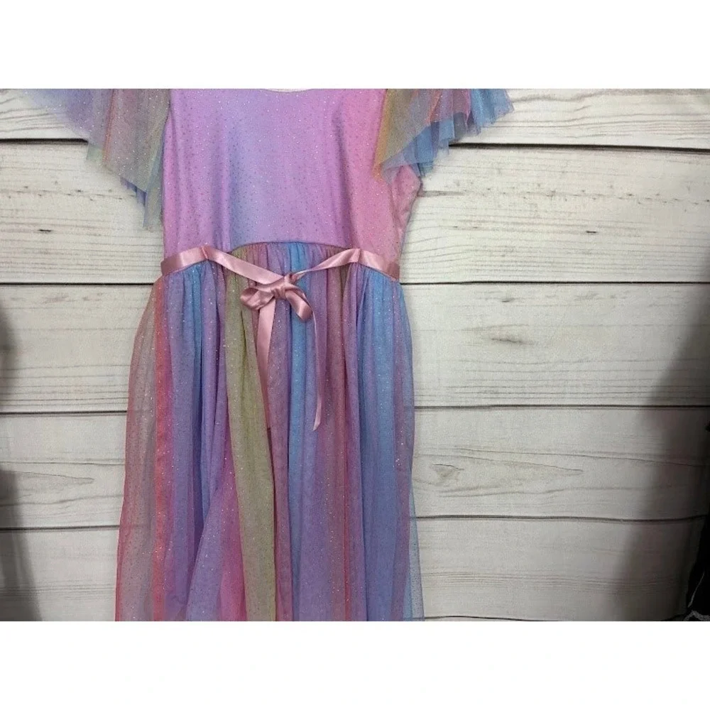 Bonnie Jean Girls Rainbow Glitter Tulle Party Dress Size 14 Ombre Flutter Sleeve